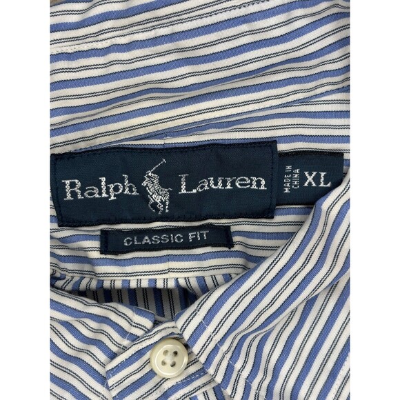 Ralph Lauren Shirt Mens Classic Fit White Blue Pony Striped Oxford XL - Picture 5 of 6